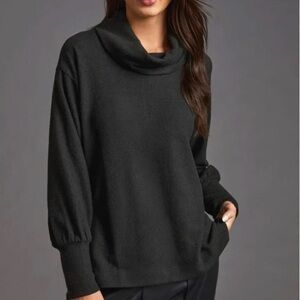 Maeve Anthropologie Cowl-Neck Sweater Tunic Women’s  XS Black Puff Sleeves